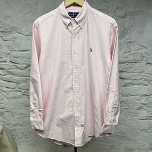 Vintage 90s Polo Ralph Lauren Pink Striped Shirt Size XL Men Full Color Pony